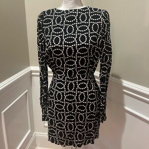 NWT H&M Black & White Bead Print Open Back Long Sleeve Dress XS